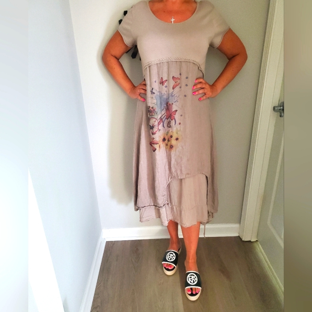 Beige Dress with Floral Accents